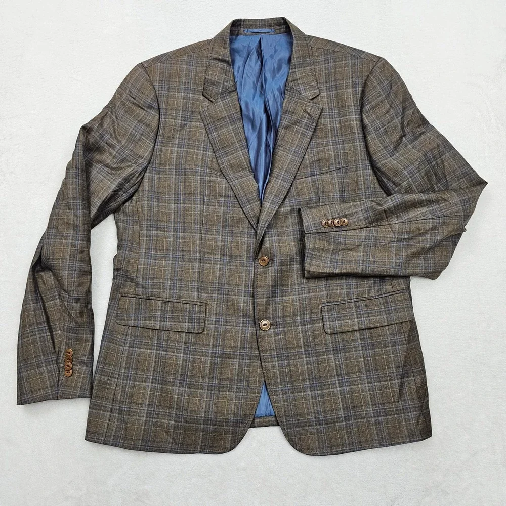 UNTUCKit Blazer Mens 44R Brown Plaid Wool Reda Italian Carrington Dark Academia